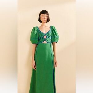 FARM RIO- Green Topstitched Dress